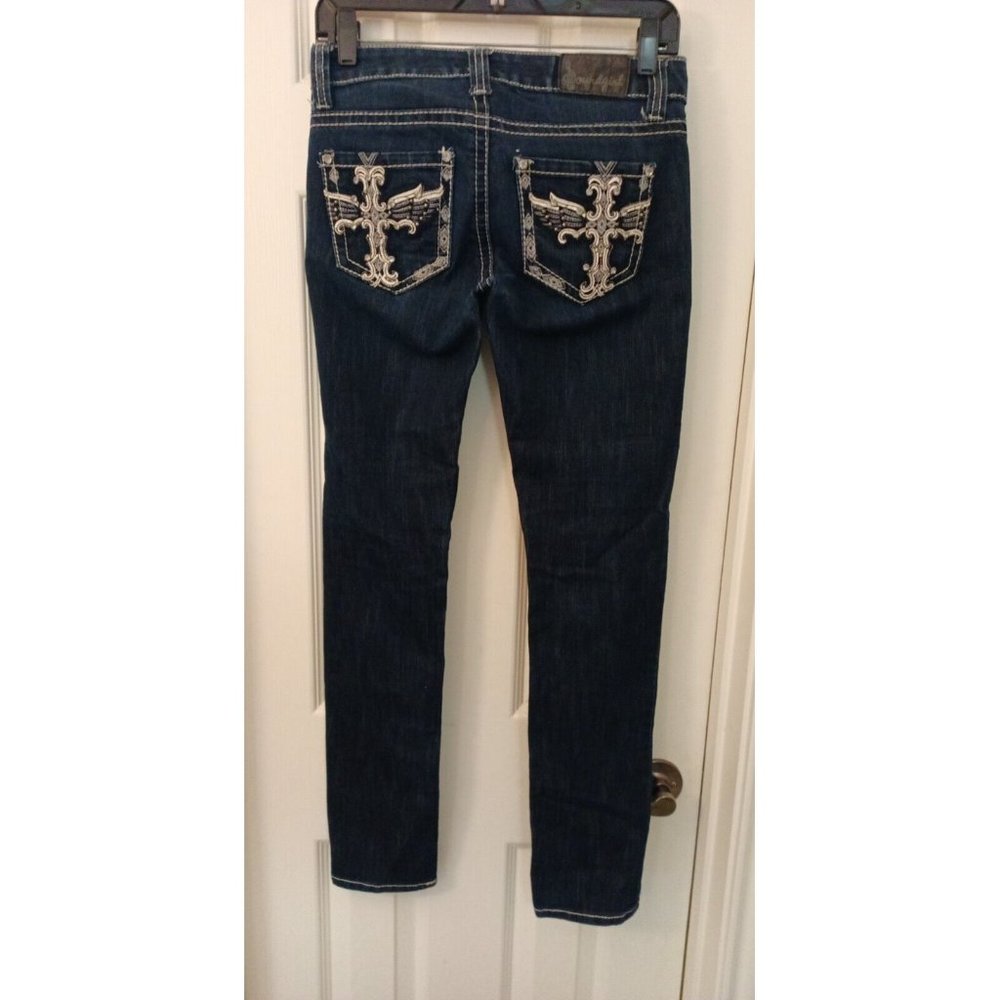 Juniors Soundgirl Embellished Pocket Dark Wash Stretchy Jeans Size 5